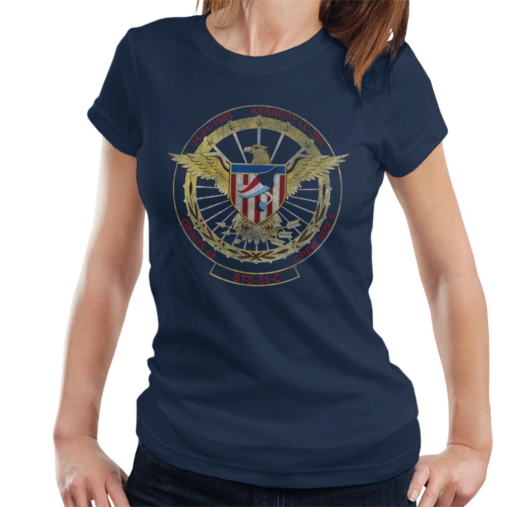 NASA STS 51 C Discovery Mission Badge Distressed Women's T-Shirt-ALL + EVERY