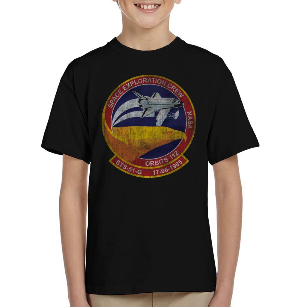 NASA STS 51 G Discovery Mission Badge Distressed Kids T-Shirt-ALL + EVERY