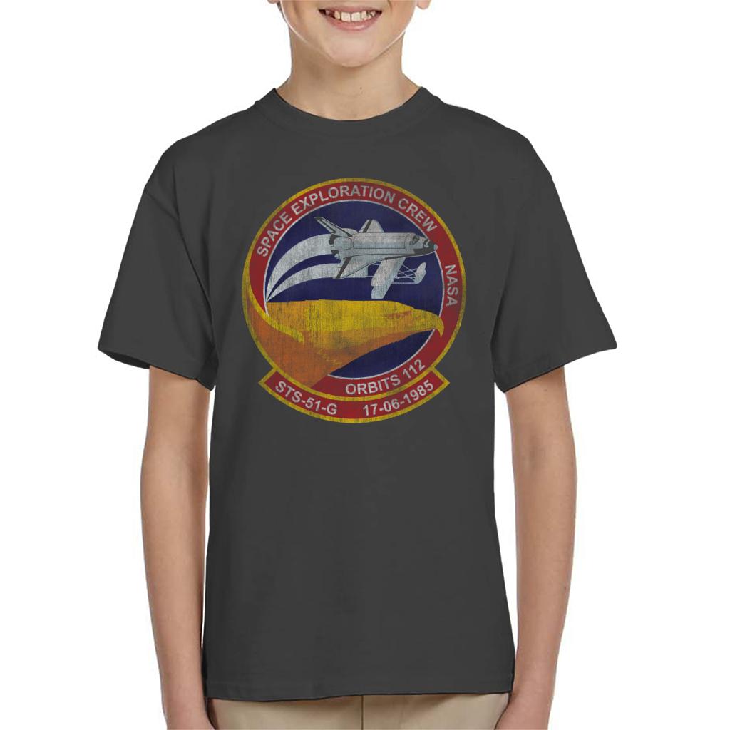 NASA STS 51 G Discovery Mission Badge Distressed Kids T-Shirt-ALL + EVERY