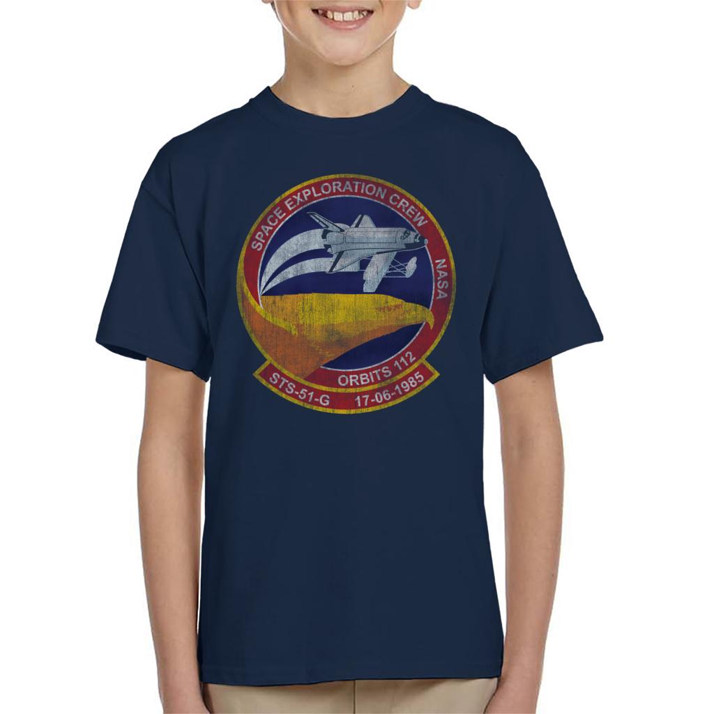 NASA STS 51 G Discovery Mission Badge Distressed Kids T-Shirt-ALL + EVERY