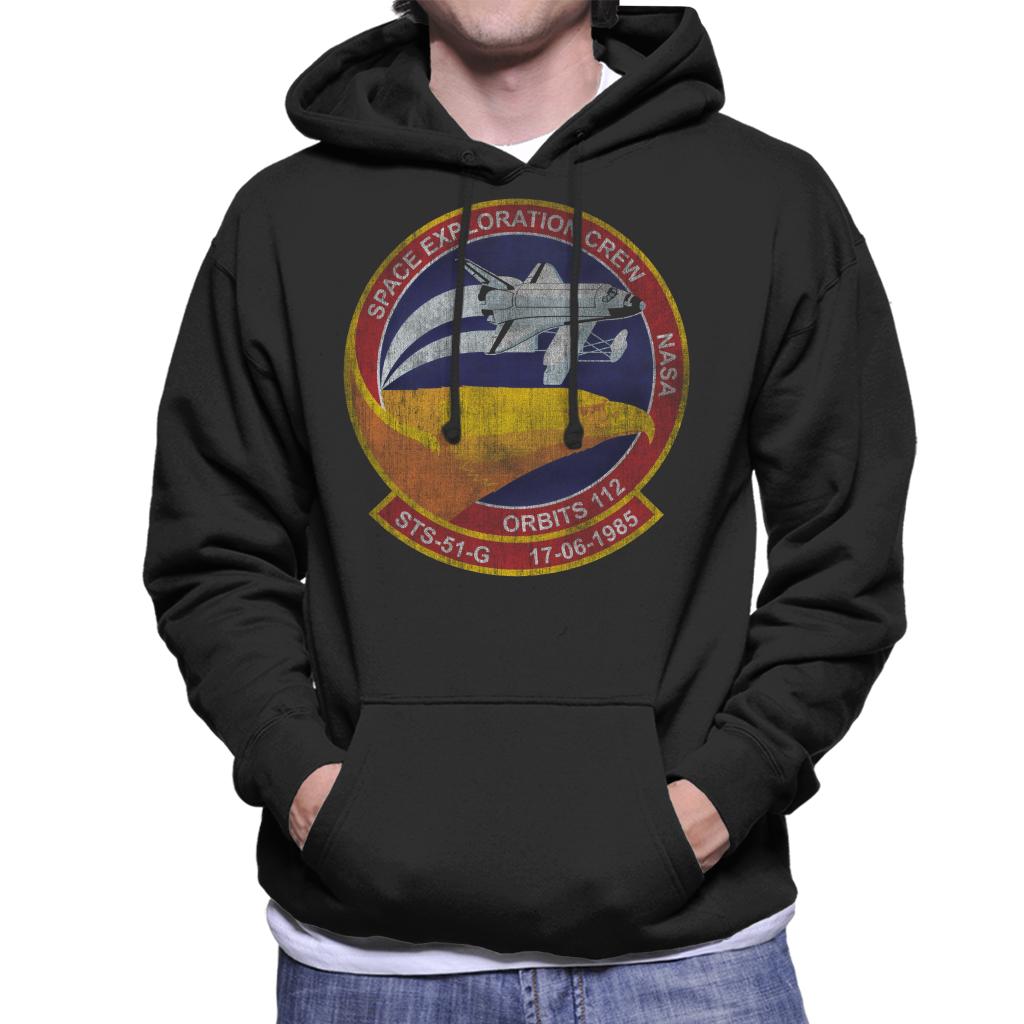 NASA STS 51 G Discovery Mission Badge Distressed Men's Hooded Sweatshirt-ALL + EVERY