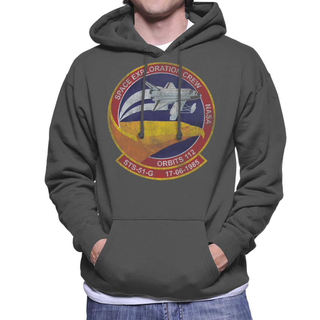 NASA STS 51 G Discovery Mission Badge Distressed Men's Hooded Sweatshirt-ALL + EVERY