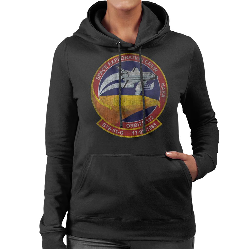 NASA STS 51 G Discovery Mission Badge Distressed Women's Hooded Sweatshirt-ALL + EVERY