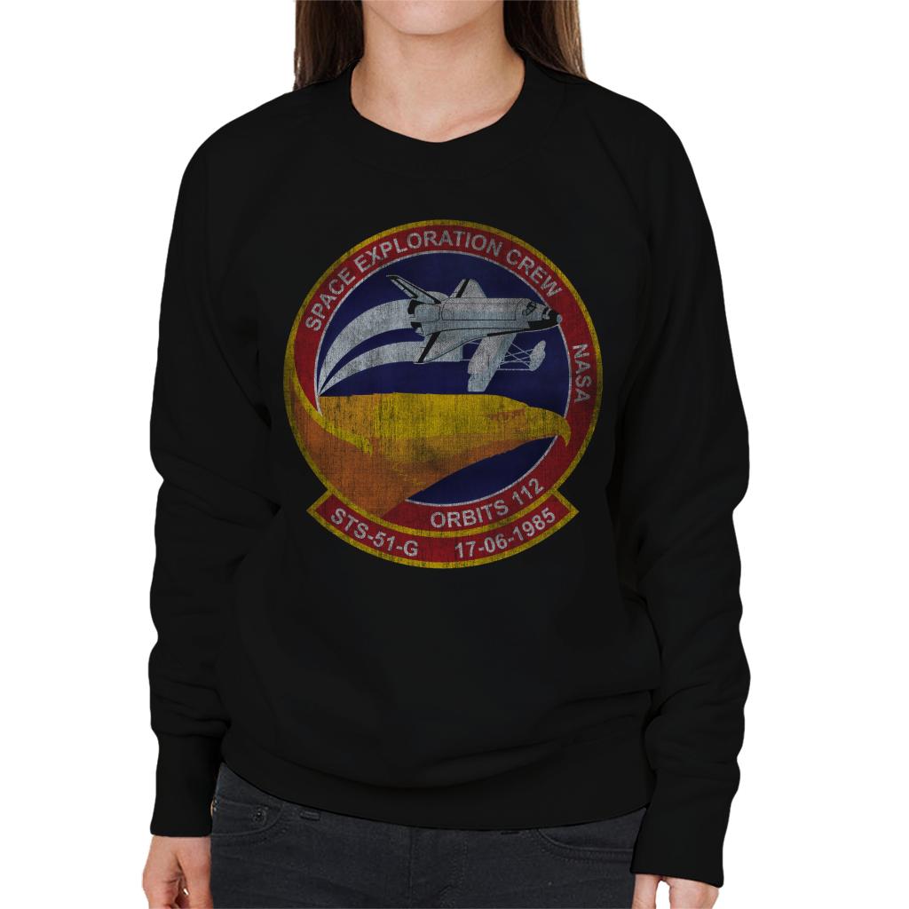 NASA STS 51 G Discovery Mission Badge Distressed Women's Sweatshirt-ALL + EVERY