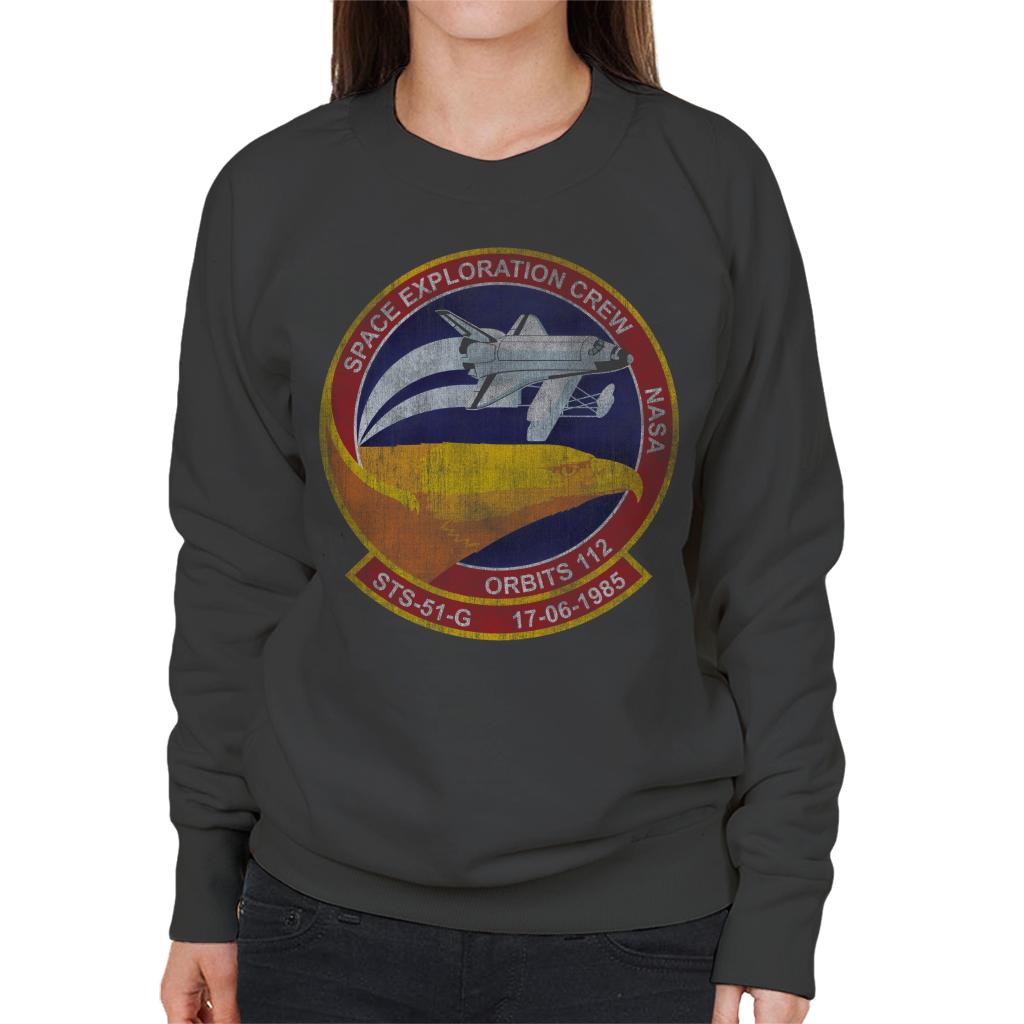 NASA STS 51 G Discovery Mission Badge Distressed Women's Sweatshirt-ALL + EVERY