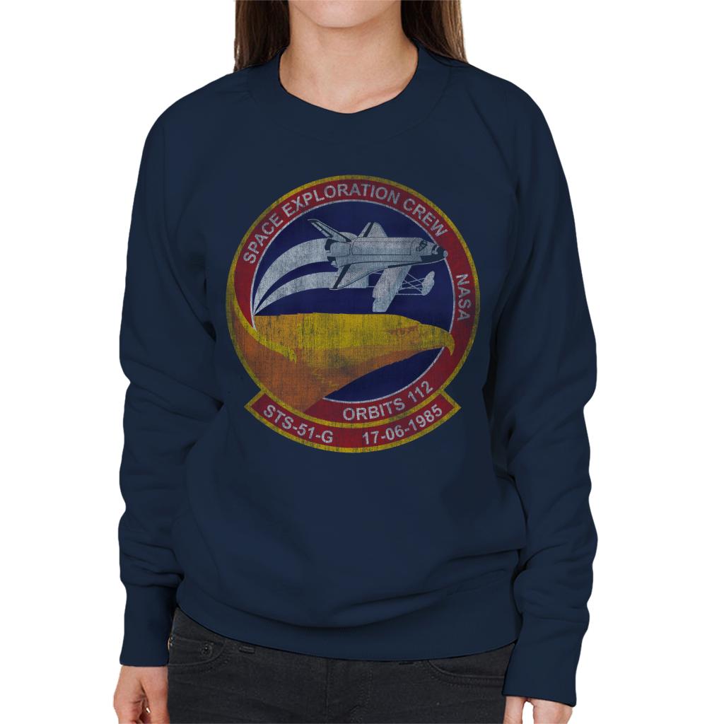 NASA STS 51 G Discovery Mission Badge Distressed Women's Sweatshirt-ALL + EVERY