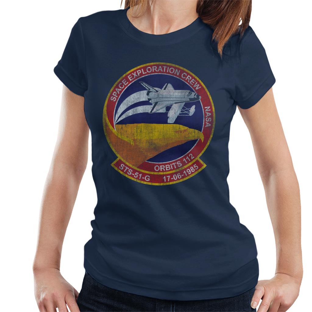 NASA STS 51 G Discovery Mission Badge Distressed Women's T-Shirt-ALL + EVERY