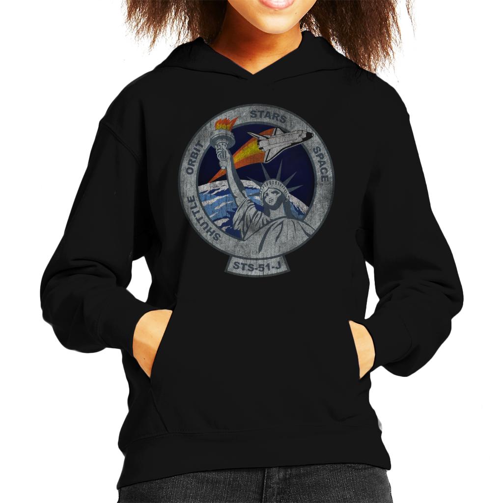 NASA STS 51 J Atlantis Mission Badge Distressed Kids Hooded Sweatshirt-ALL + EVERY