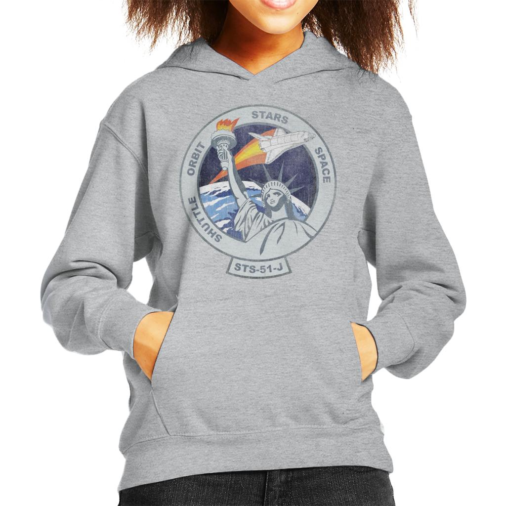 NASA STS 51 J Atlantis Mission Badge Distressed Kids Hooded Sweatshirt-ALL + EVERY