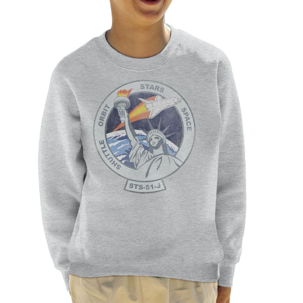 NASA STS 51 J Atlantis Mission Badge Distressed Kids Sweatshirt-ALL + EVERY
