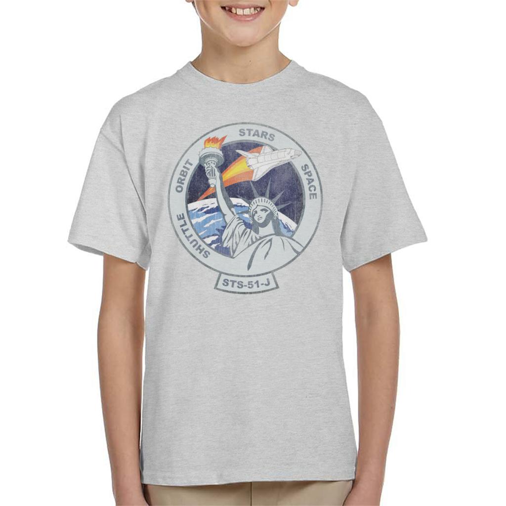 NASA STS 51 J Atlantis Mission Badge Distressed Kids T-Shirt-ALL + EVERY