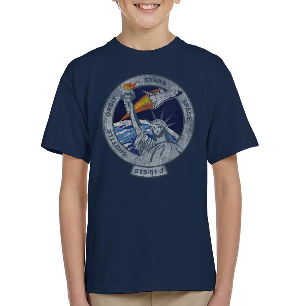 NASA STS 51 J Atlantis Mission Badge Distressed Kids T-Shirt-ALL + EVERY