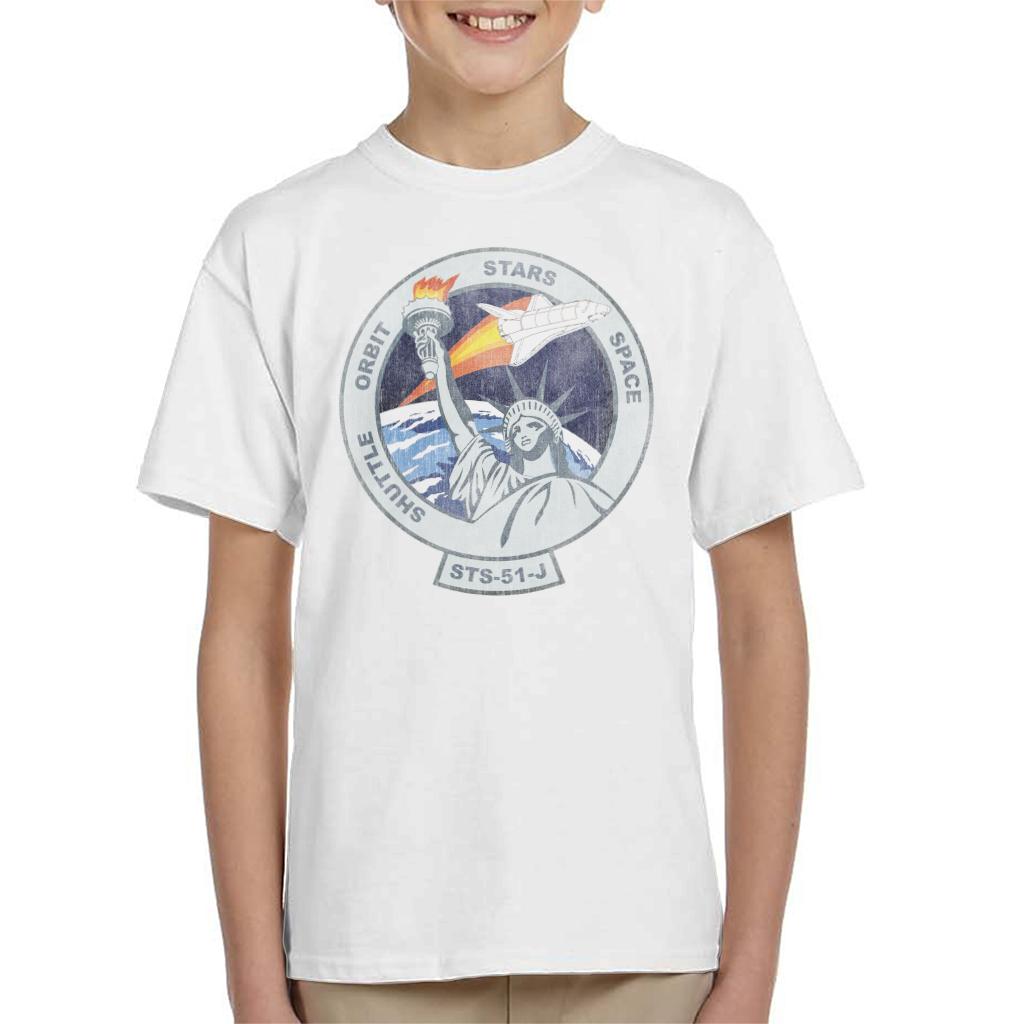 NASA STS 51 J Atlantis Mission Badge Distressed Kids T-Shirt-ALL + EVERY