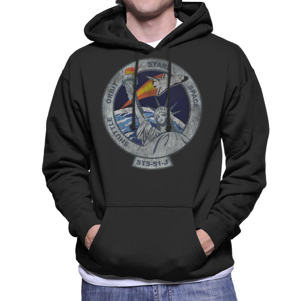 NASA STS 51 J Atlantis Mission Badge Distressed Men's Hooded Sweatshirt-ALL + EVERY