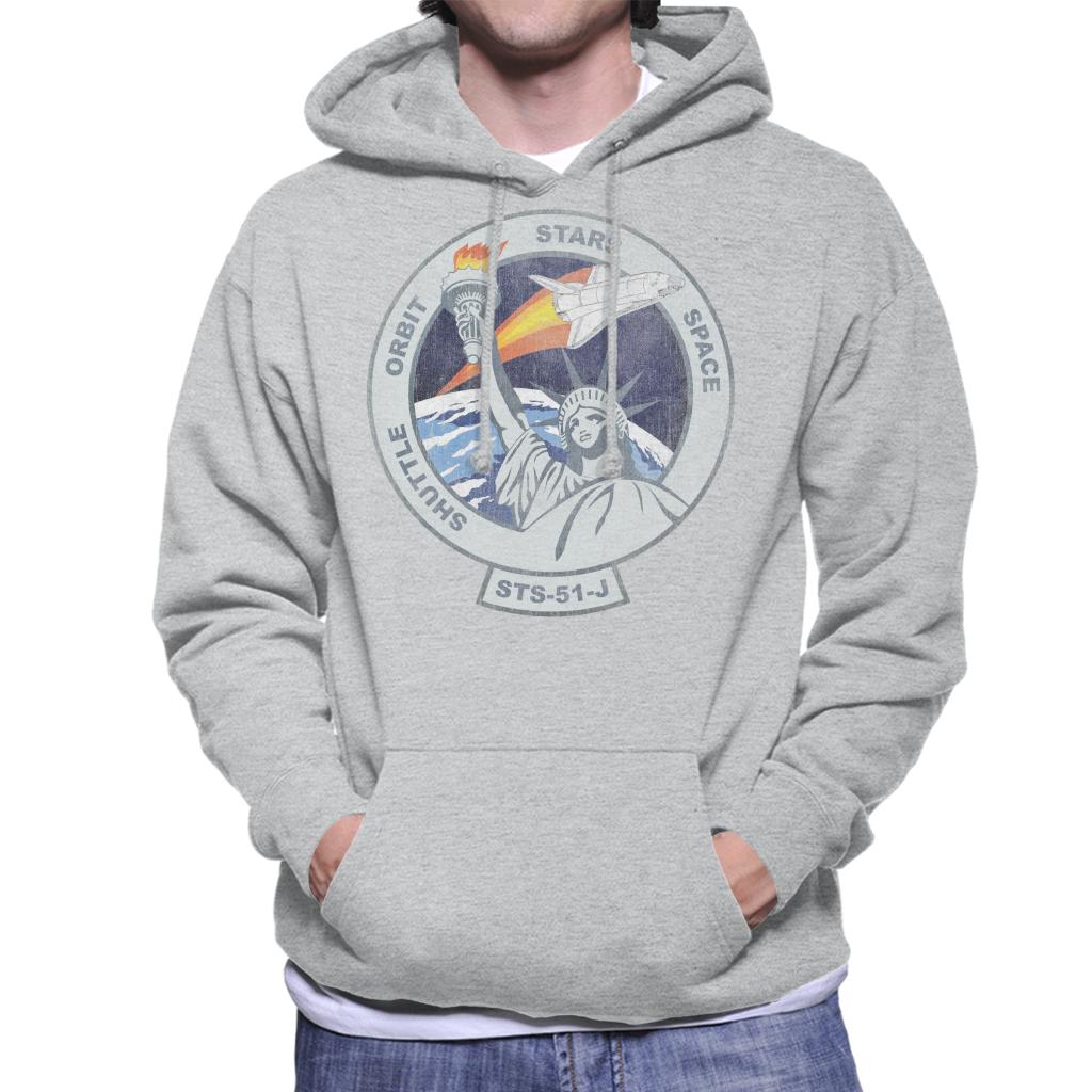 NASA STS 51 J Atlantis Mission Badge Distressed Men's Hooded Sweatshirt-ALL + EVERY