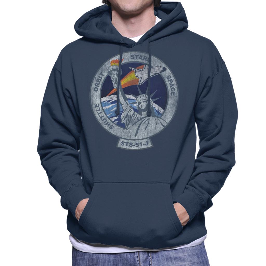 NASA STS 51 J Atlantis Mission Badge Distressed Men's Hooded Sweatshirt-ALL + EVERY