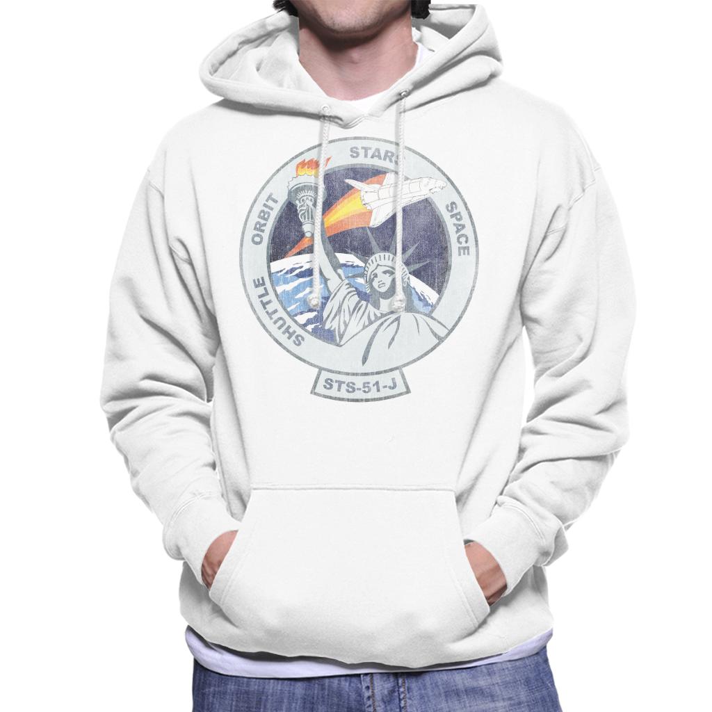 NASA STS 51 J Atlantis Mission Badge Distressed Men's Hooded Sweatshirt-ALL + EVERY