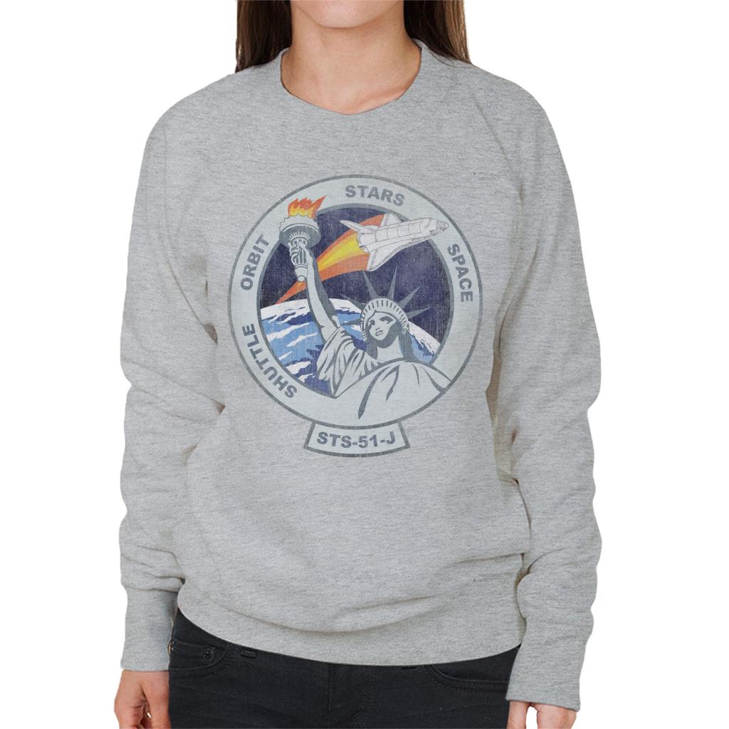 NASA STS 51 J Atlantis Mission Badge Distressed Women's Sweatshirt-ALL + EVERY