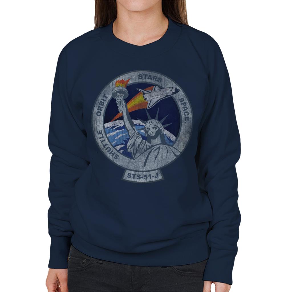 NASA STS 51 J Atlantis Mission Badge Distressed Women's Sweatshirt-ALL + EVERY