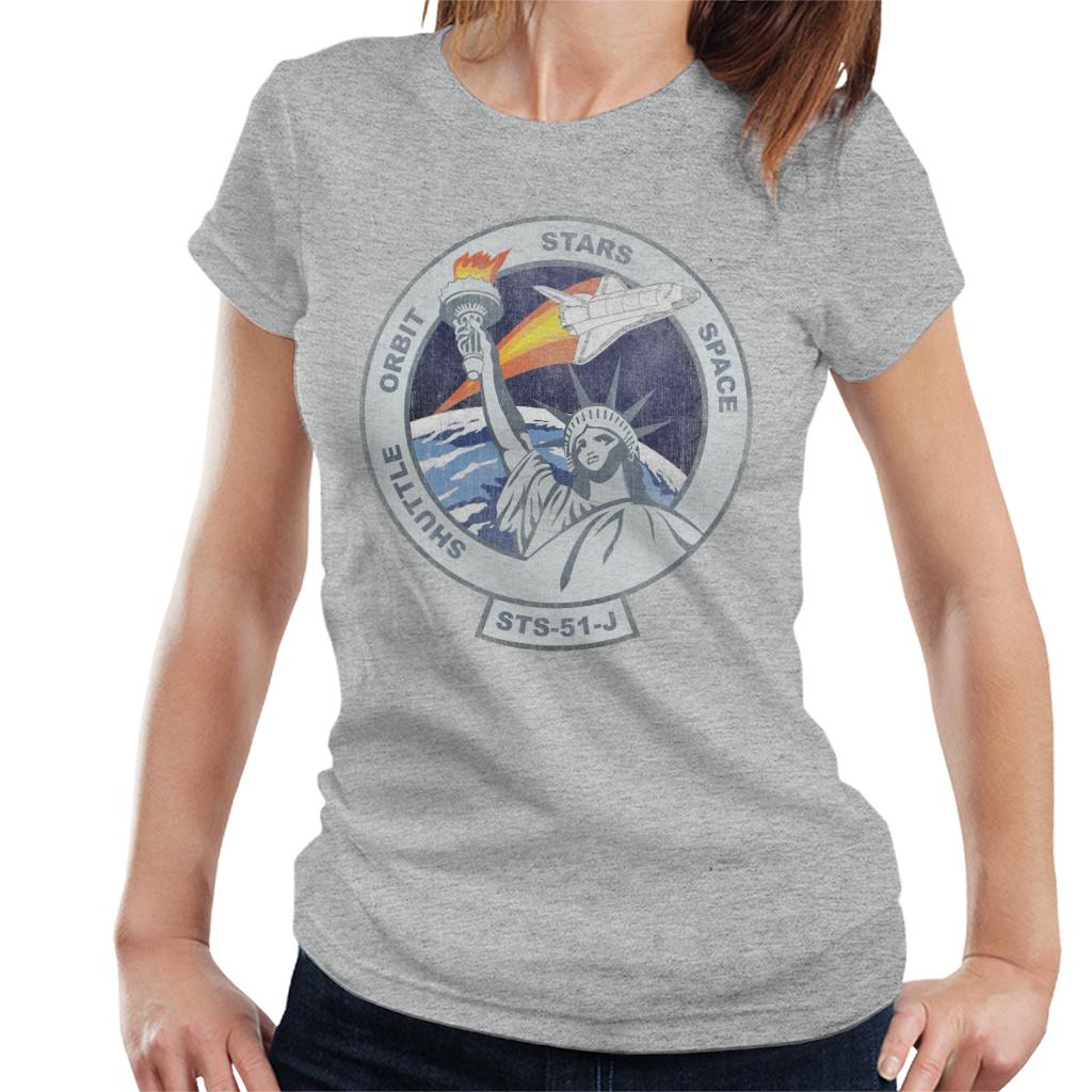 NASA STS 51 J Atlantis Mission Badge Distressed Women's T-Shirt-ALL + EVERY