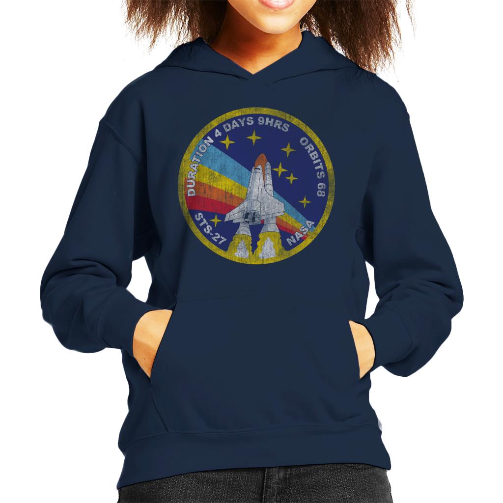 NASA STS 27 Atlantis Mission Badge Distressed Kids Hooded Sweatshirt-ALL + EVERY