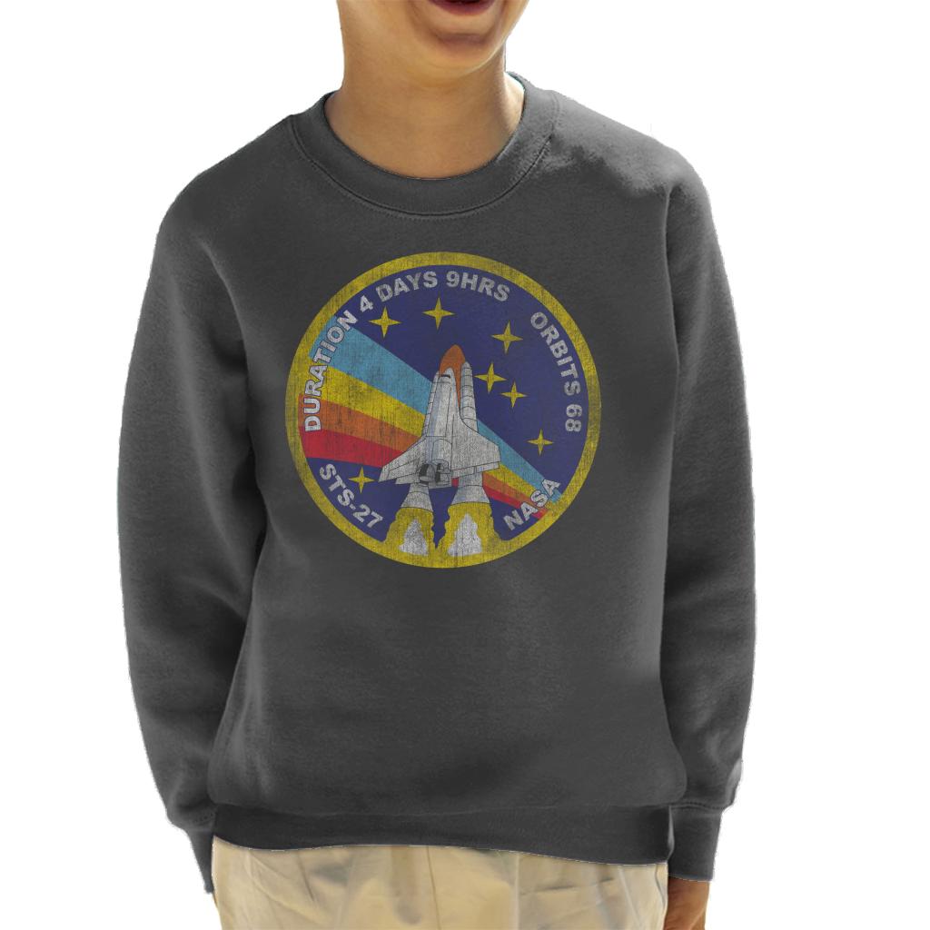 NASA STS 27 Atlantis Mission Badge Distressed Kids Sweatshirt-ALL + EVERY