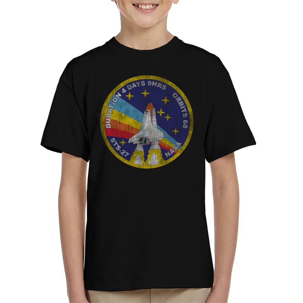 NASA STS 27 Atlantis Mission Badge Distressed Kids T-Shirt-ALL + EVERY