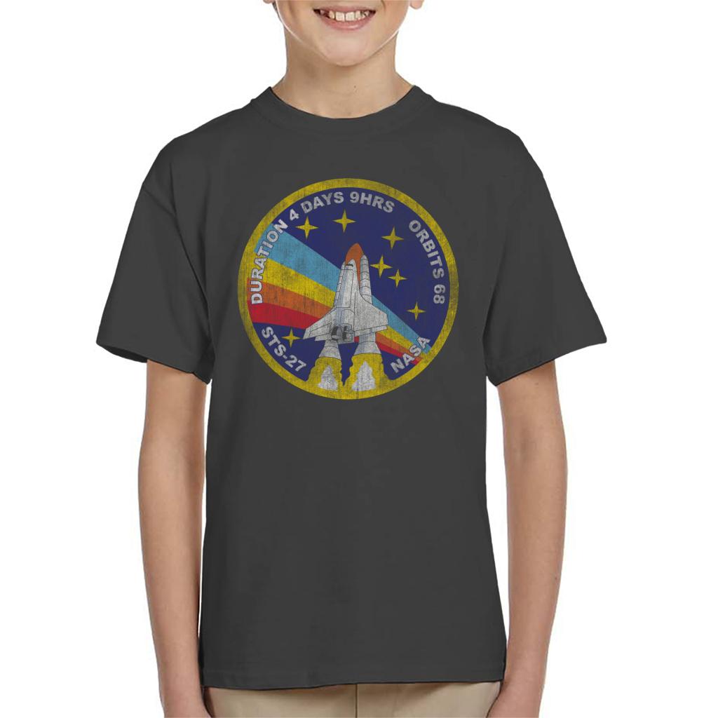 NASA STS 27 Atlantis Mission Badge Distressed Kids T-Shirt-ALL + EVERY