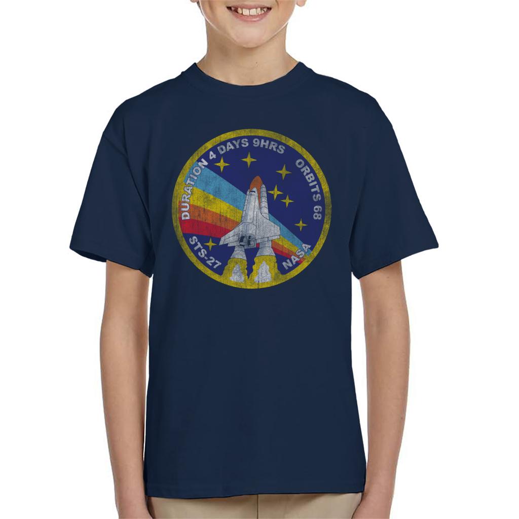 NASA STS 27 Atlantis Mission Badge Distressed Kids T-Shirt-ALL + EVERY