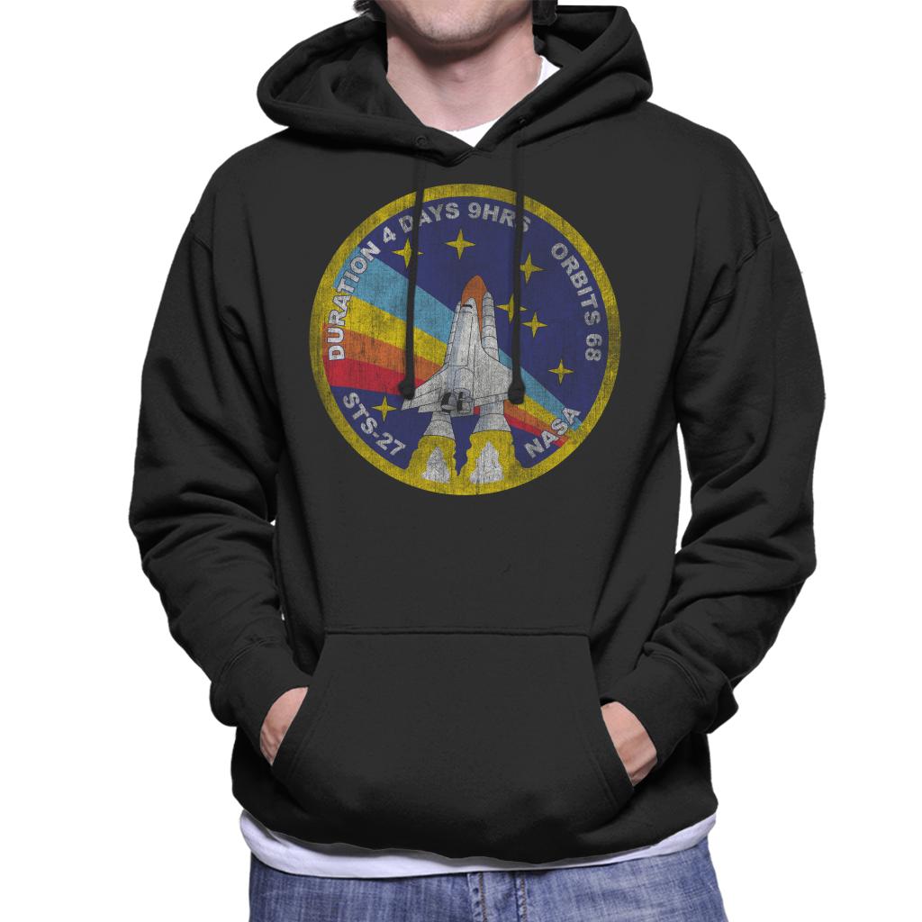 NASA STS 27 Atlantis Mission Badge Distressed Men's Hooded Sweatshirt-ALL + EVERY