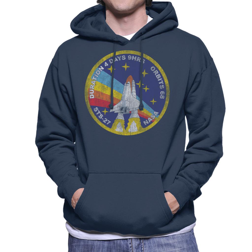 NASA STS 27 Atlantis Mission Badge Distressed Men's Hooded Sweatshirt-ALL + EVERY