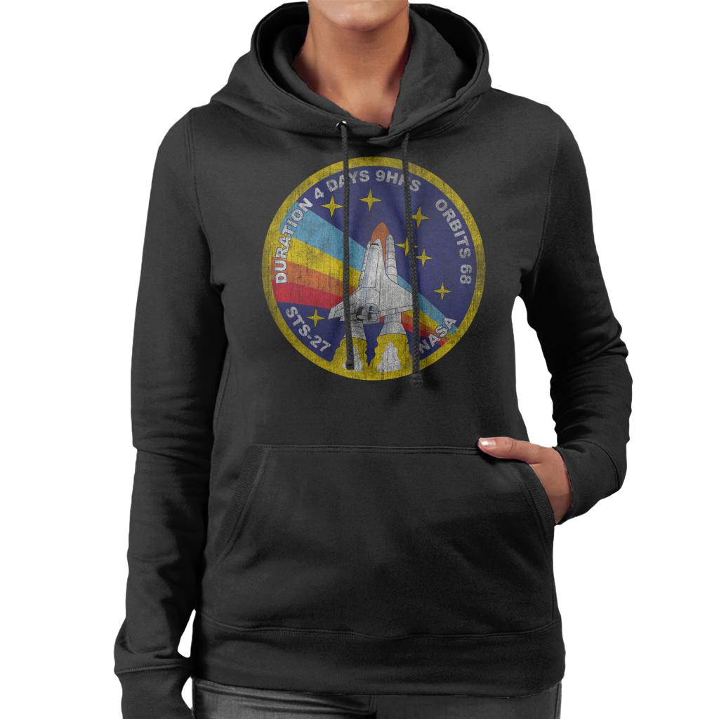 NASA STS 27 Atlantis Mission Badge Distressed Women's Hooded Sweatshirt-ALL + EVERY