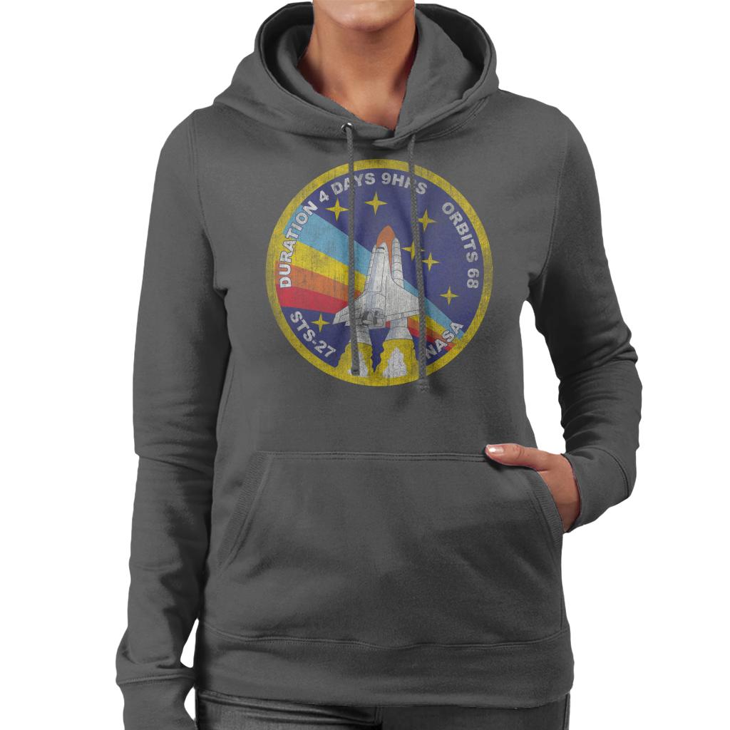 NASA STS 27 Atlantis Mission Badge Distressed Women's Hooded Sweatshirt-ALL + EVERY