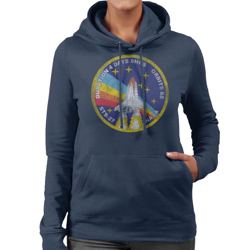 NASA STS 27 Atlantis Mission Badge Distressed Women's Hooded Sweatshirt-ALL + EVERY