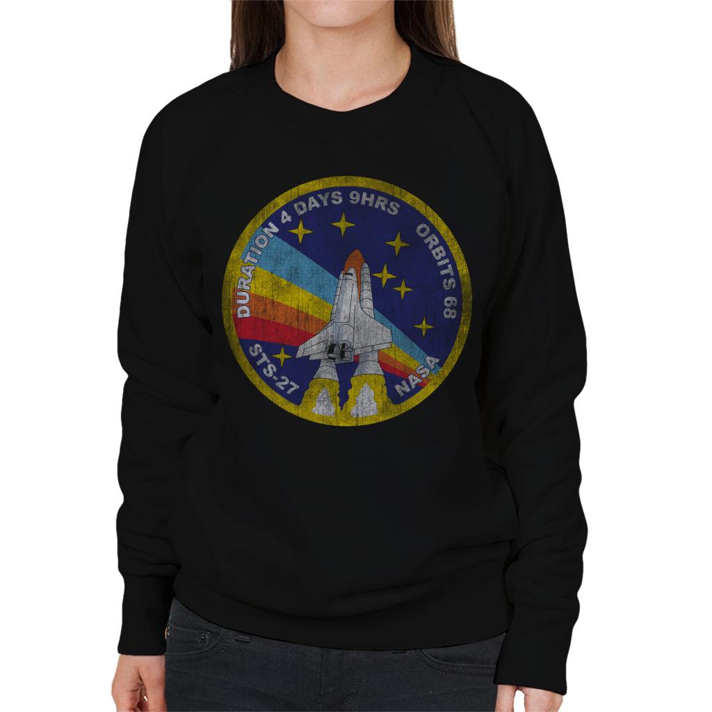 NASA STS 27 Atlantis Mission Badge Distressed Women's Sweatshirt-ALL + EVERY