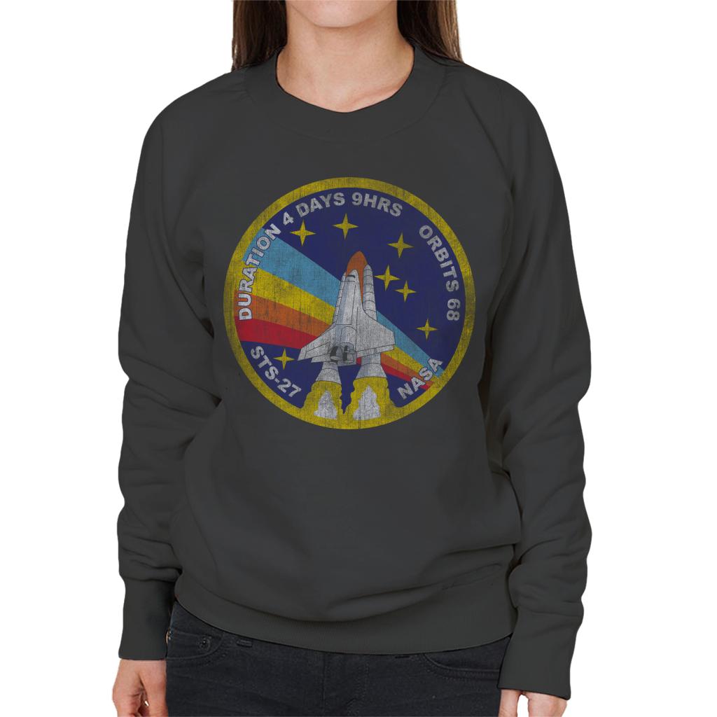 NASA STS 27 Atlantis Mission Badge Distressed Women's Sweatshirt-ALL + EVERY