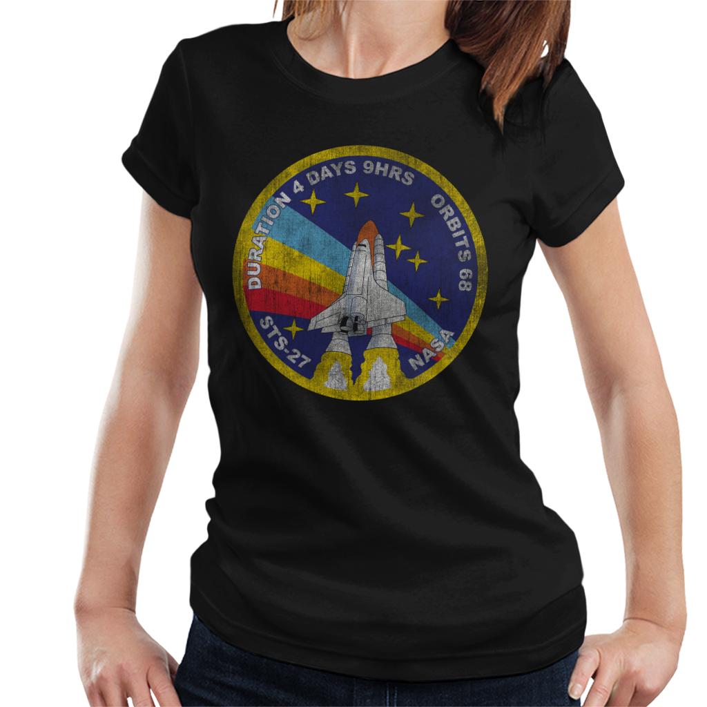 NASA STS 27 Atlantis Mission Badge Distressed Women's T-Shirt-ALL + EVERY