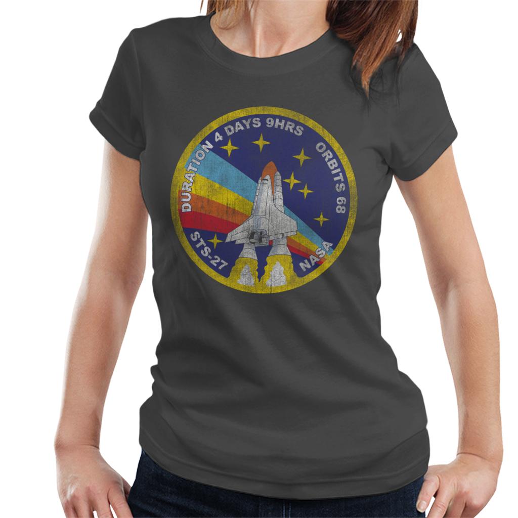 NASA STS 27 Atlantis Mission Badge Distressed Women's T-Shirt-ALL + EVERY