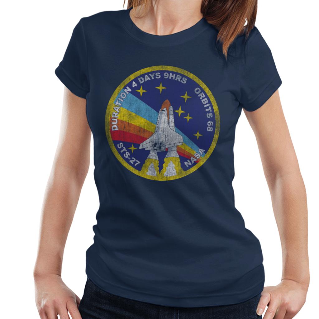 NASA STS 27 Atlantis Mission Badge Distressed Women's T-Shirt-ALL + EVERY