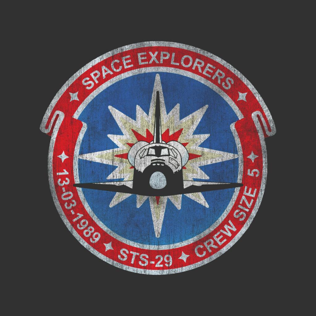 NASA STS 29 Discovery Mission Badge Distressed Men's Sweatshirt-ALL + EVERY