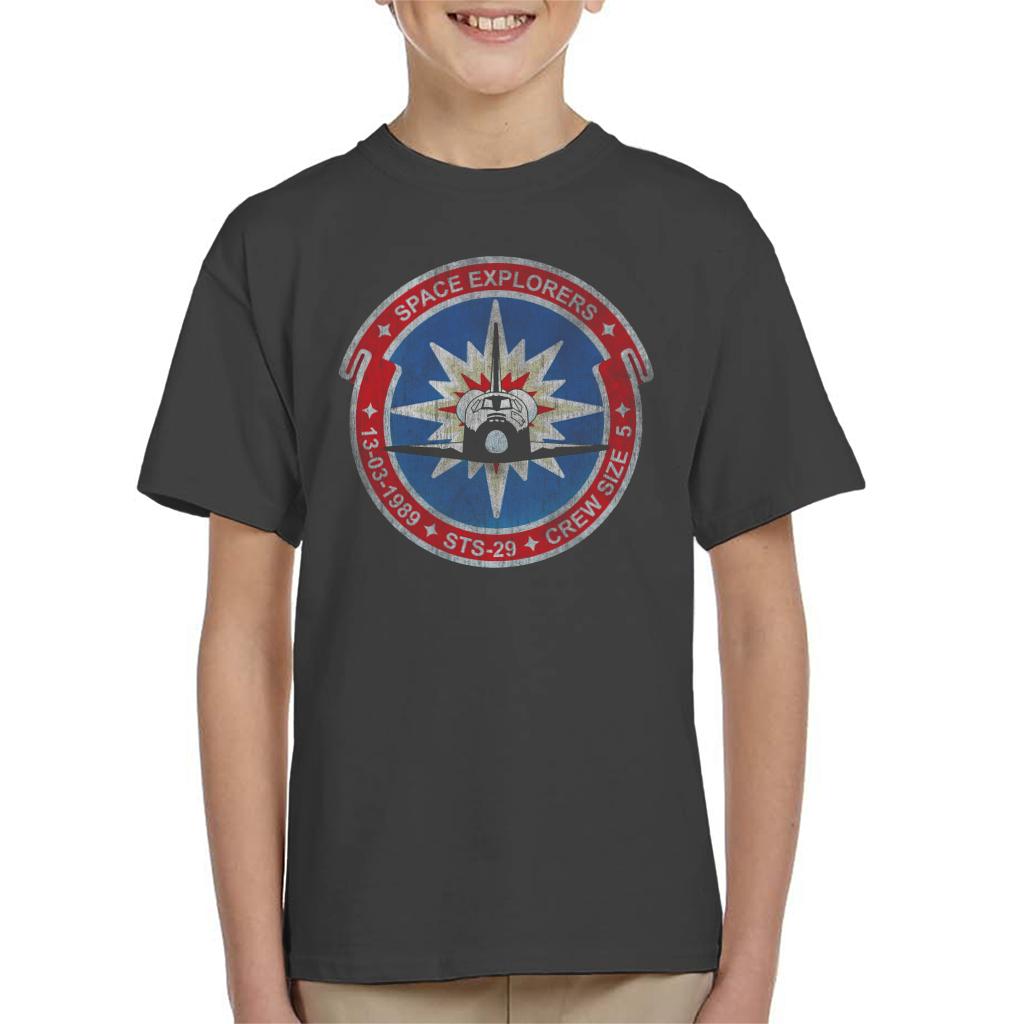 NASA STS 29 Discovery Mission Badge Distressed Kids T-Shirt-ALL + EVERY