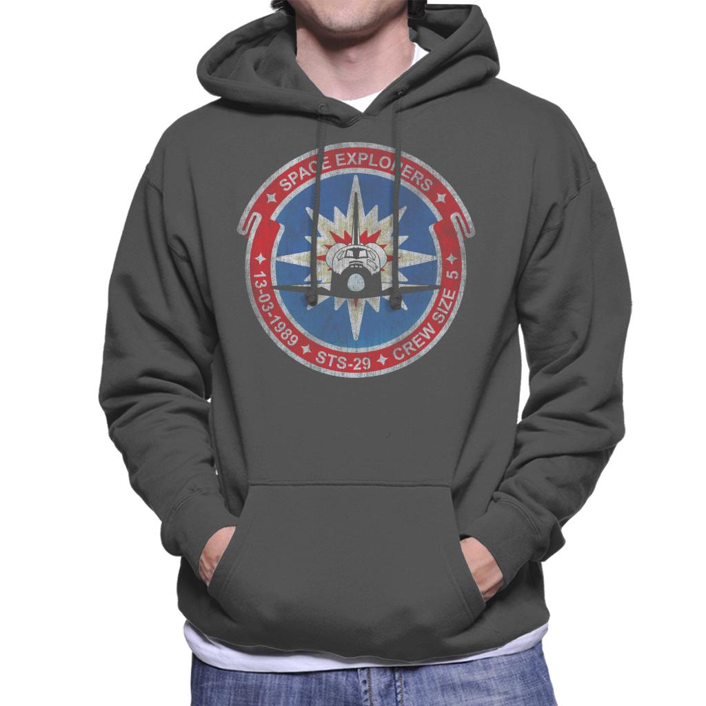 NASA STS 29 Discovery Mission Badge Distressed Men's Hooded Sweatshirt-ALL + EVERY