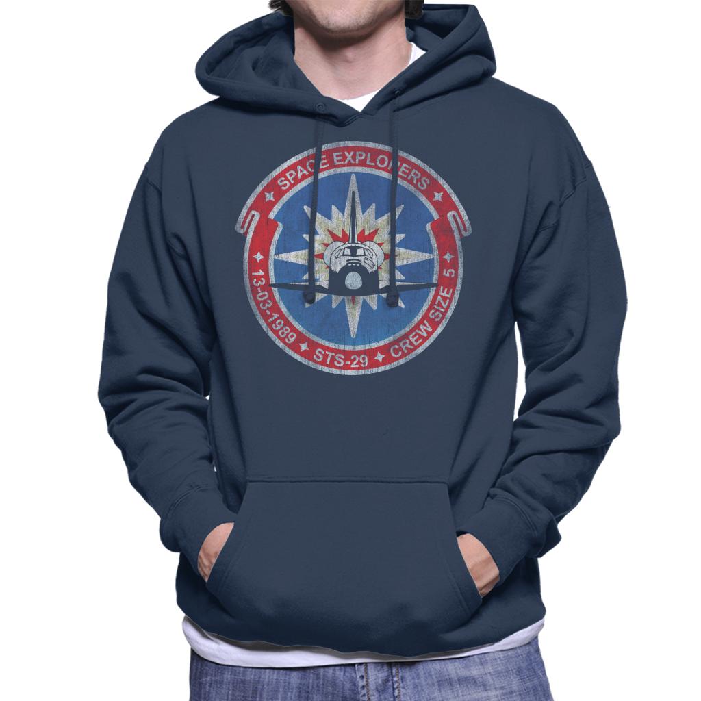 NASA STS 29 Discovery Mission Badge Distressed Men's Hooded Sweatshirt-ALL + EVERY