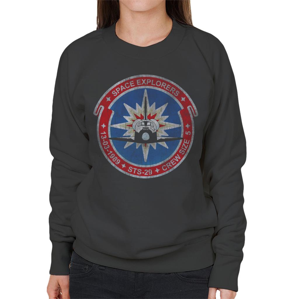 NASA STS 29 Discovery Mission Badge Distressed Women's Sweatshirt-ALL + EVERY