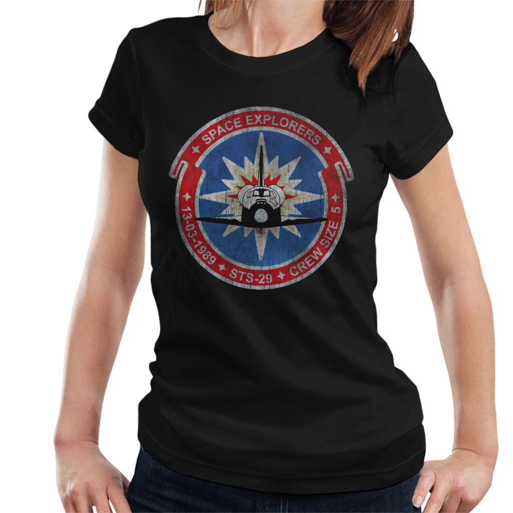 NASA STS 29 Discovery Mission Badge Distressed Women's T-Shirt-ALL + EVERY