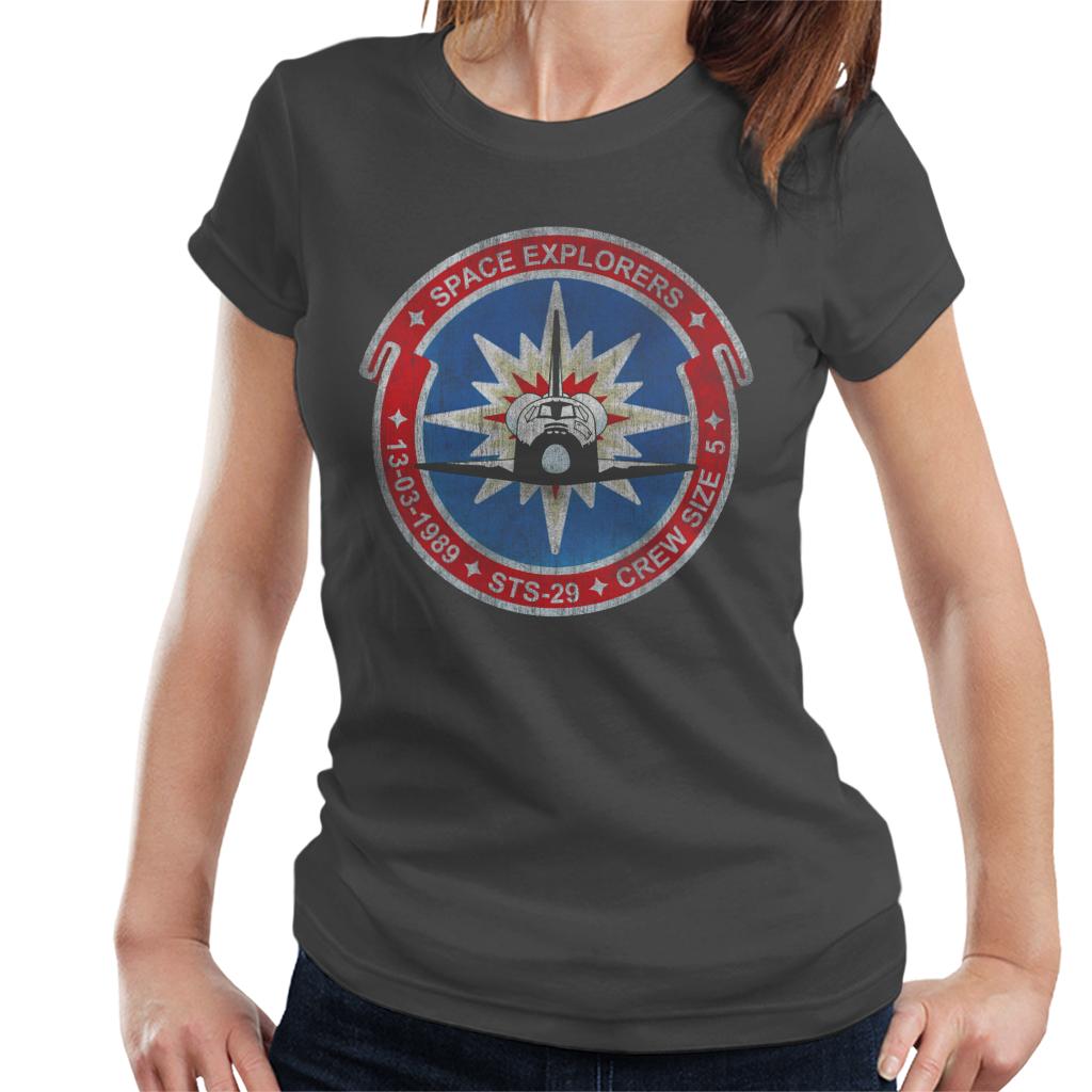 NASA STS 29 Discovery Mission Badge Distressed Women's T-Shirt-ALL + EVERY