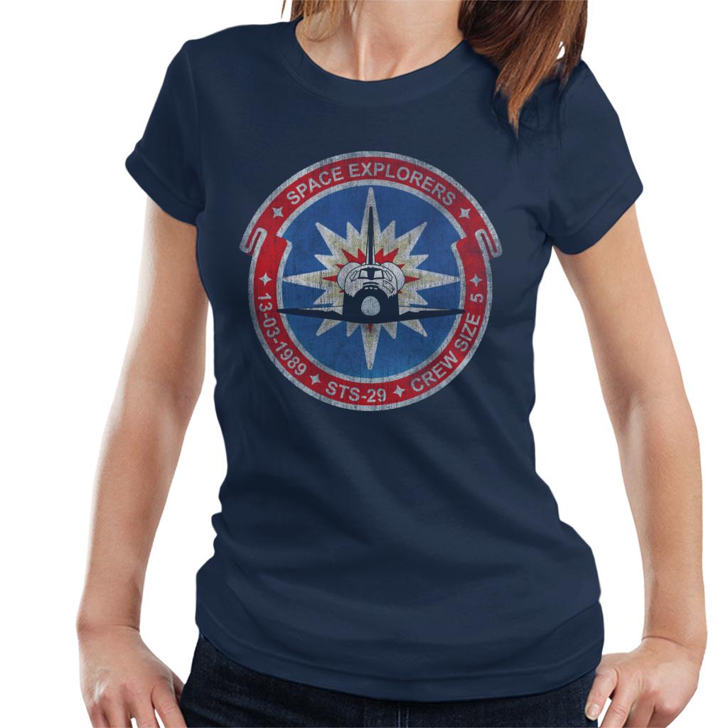 NASA STS 29 Discovery Mission Badge Distressed Women's T-Shirt-ALL + EVERY