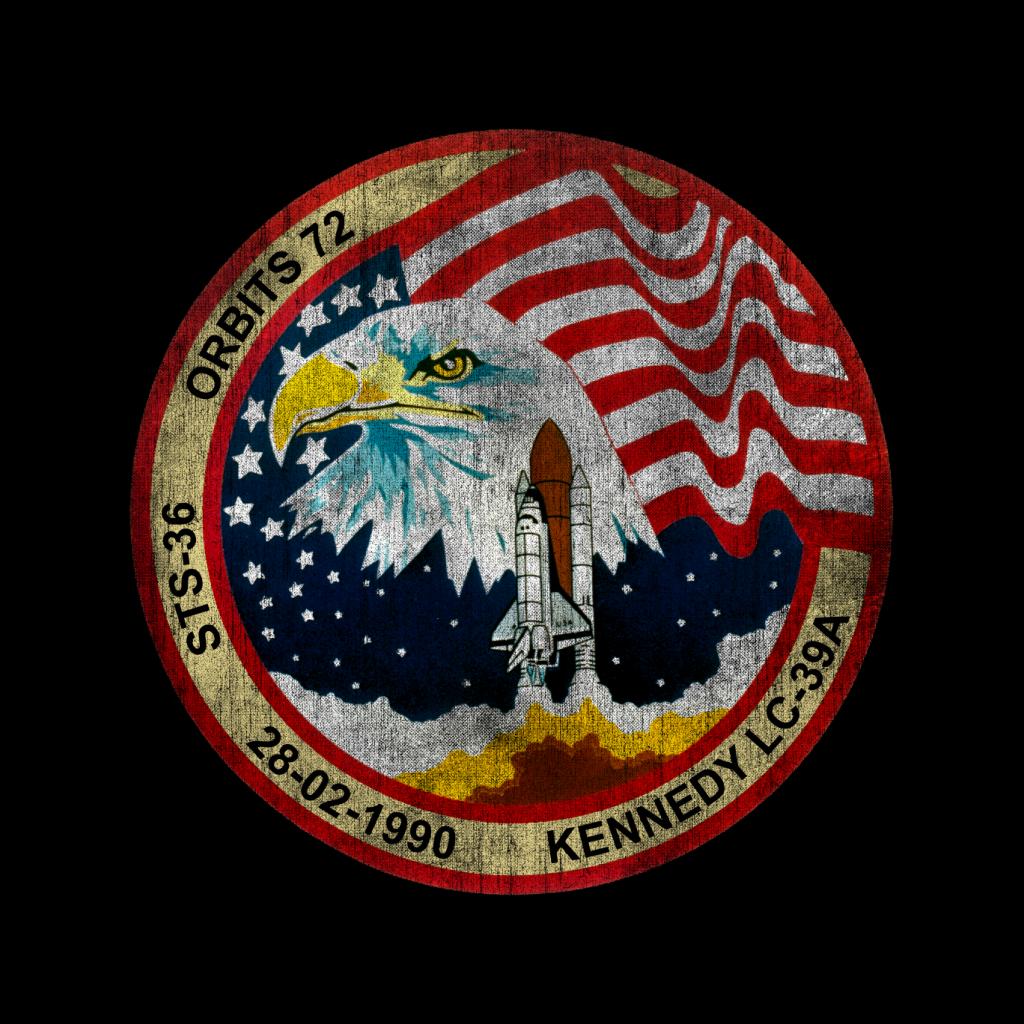 NASA STS 36 Atlantis Mission Badge Distressed Women's T-Shirt-ALL + EVERY