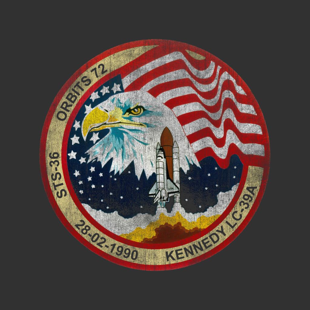 NASA STS 36 Atlantis Mission Badge Distressed Women's T-Shirt-ALL + EVERY