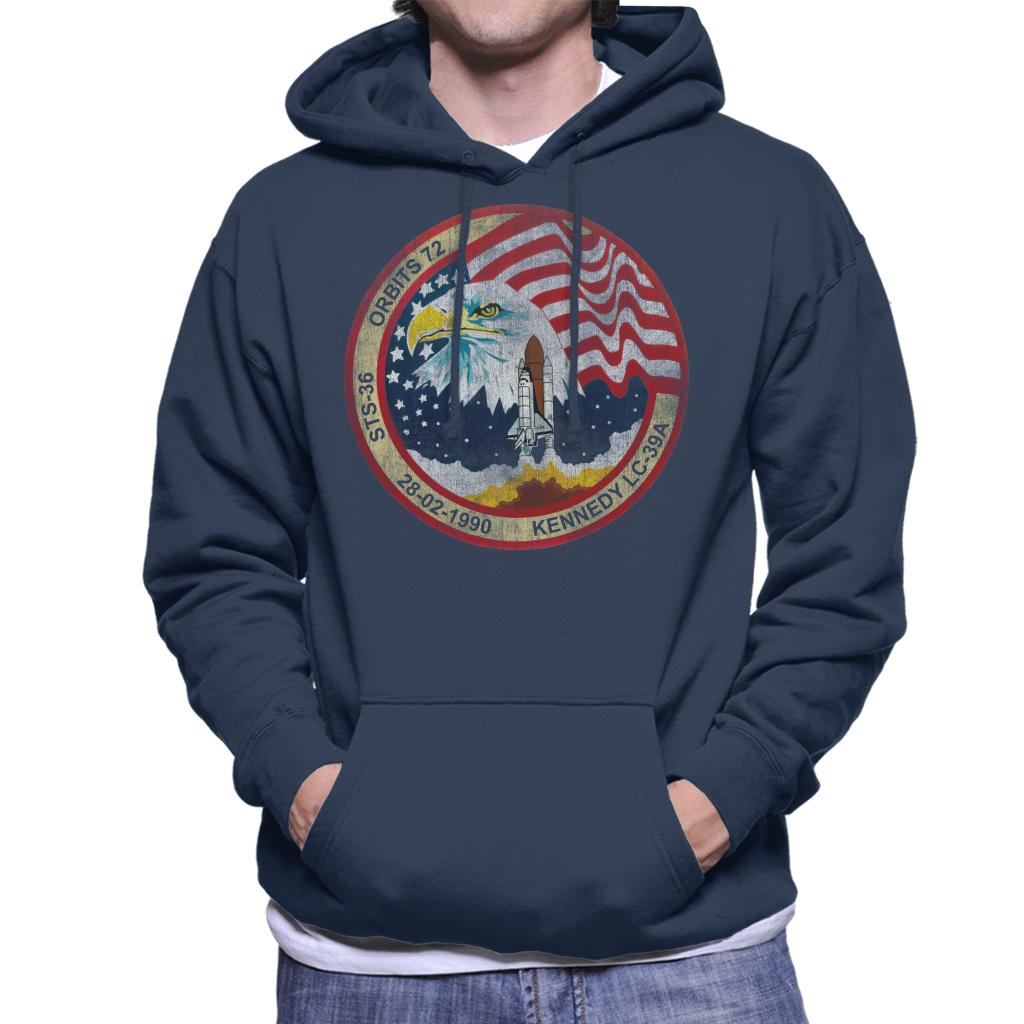 NASA STS 36 Atlantis Mission Badge Distressed Men's Hooded Sweatshirt-ALL + EVERY